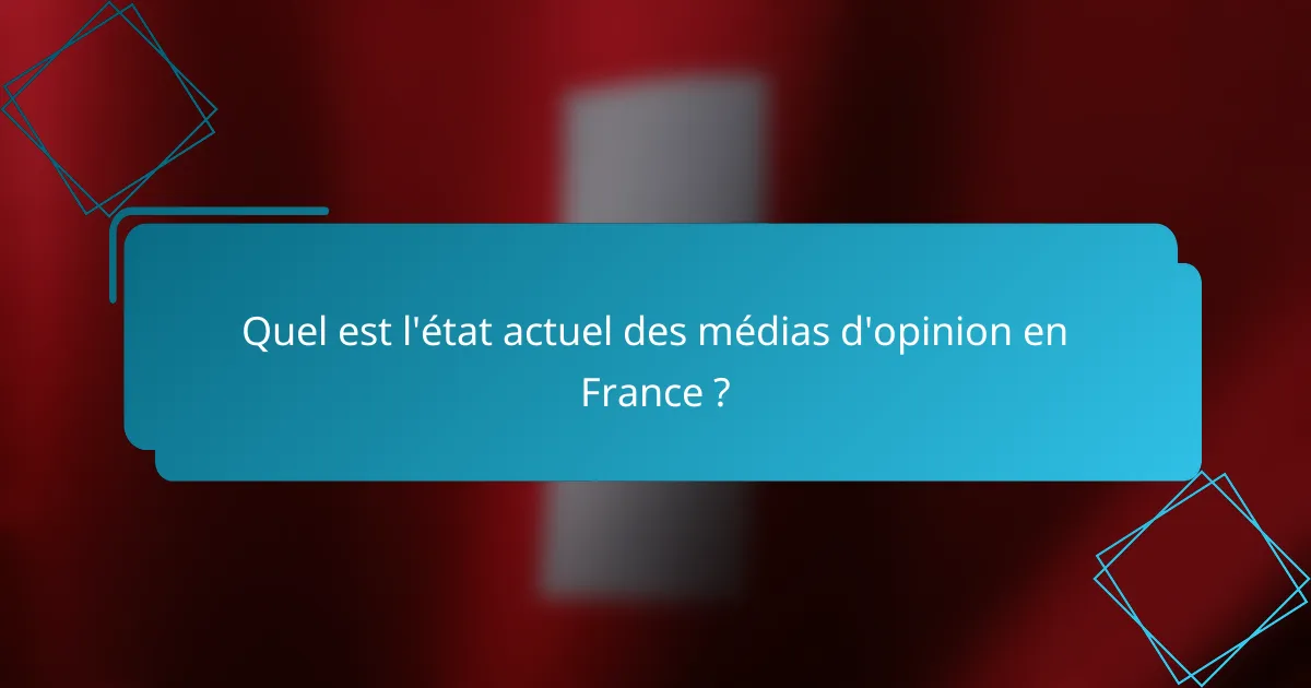 Quel est l'état actuel des médias d'opinion en France ?