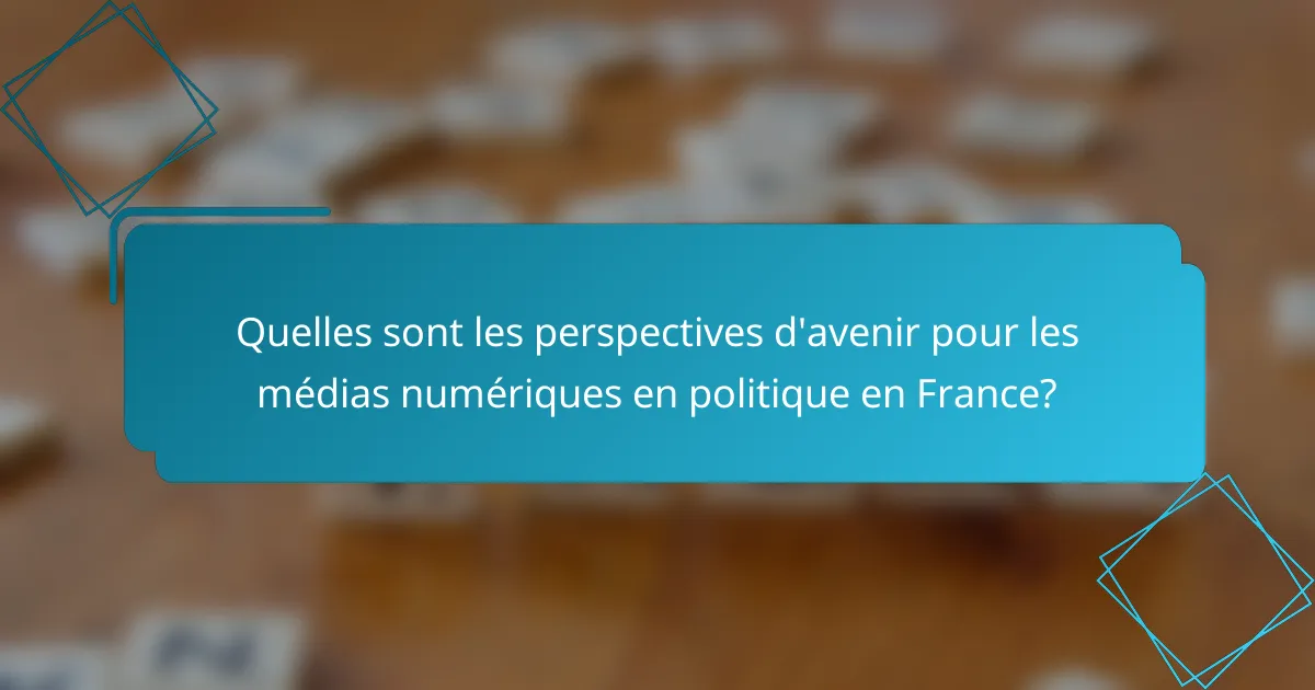 Quelles sont les perspectives d'avenir pour les médias numériques en politique en France?